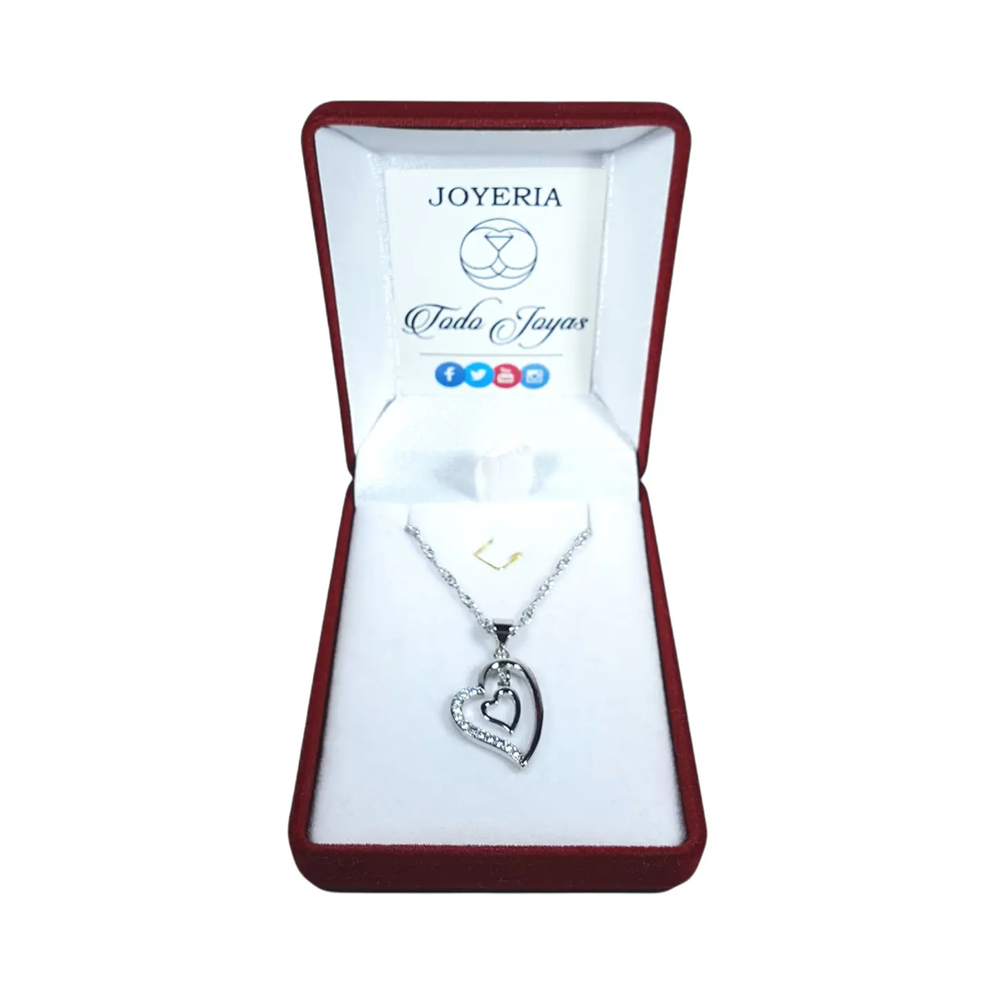 Collar Doble Corazon Interior Plateado 2