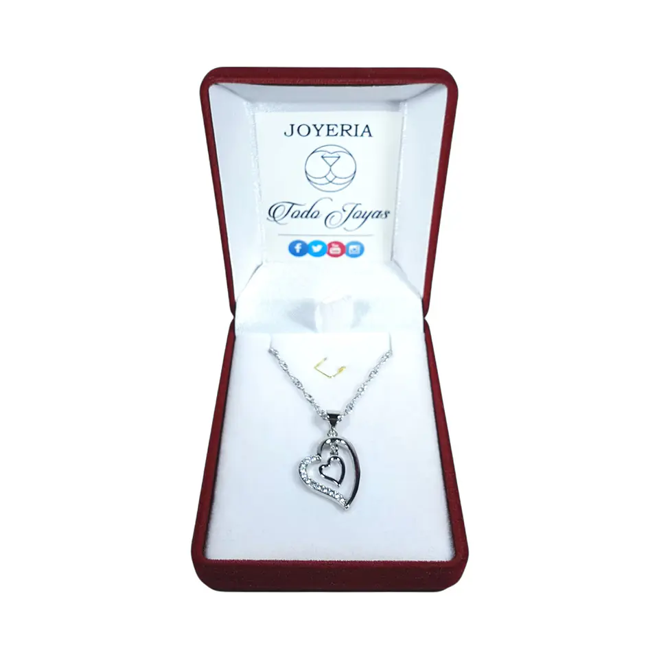 Collar Doble Corazon Interior Plateado 2