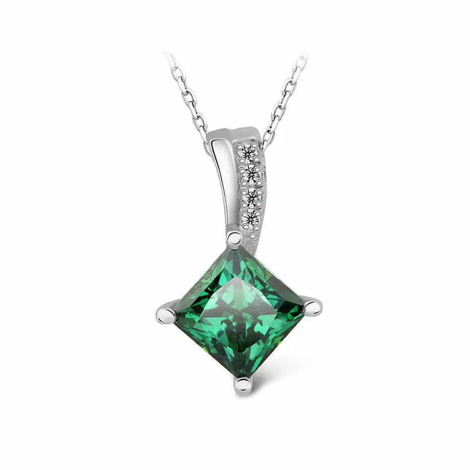 Collar Cristal Verde Cuadrado Plateado 1