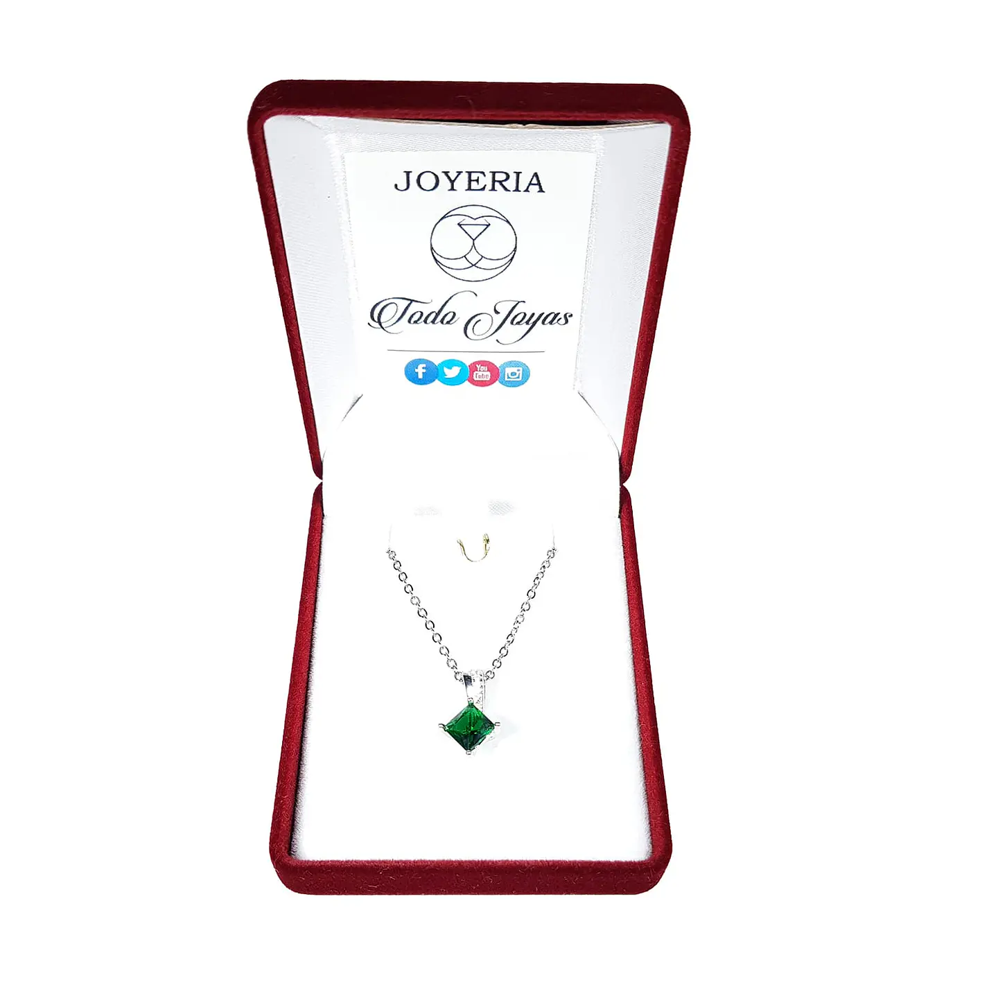 Collar Cristal Verde Cuadrado Plateado 2