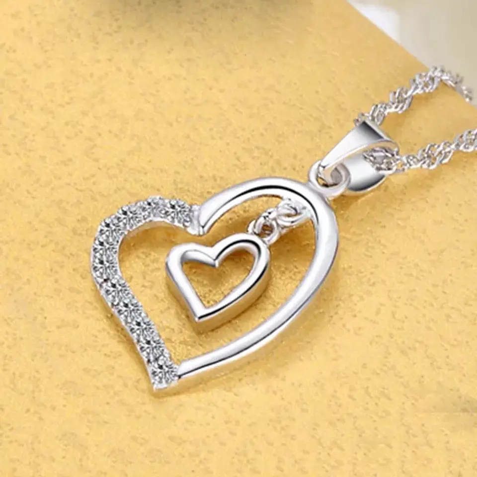 Collar Doble Corazon Interior Plateado 6