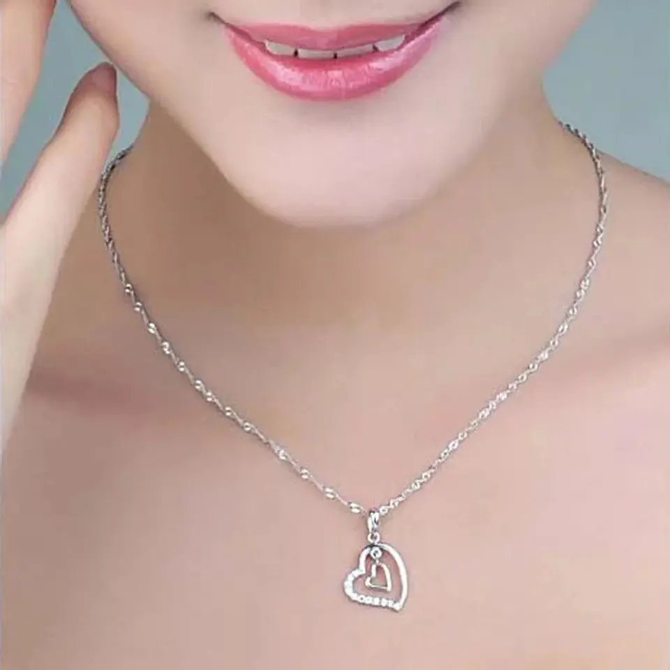 Collar Doble Corazon Interior Plateado 7
