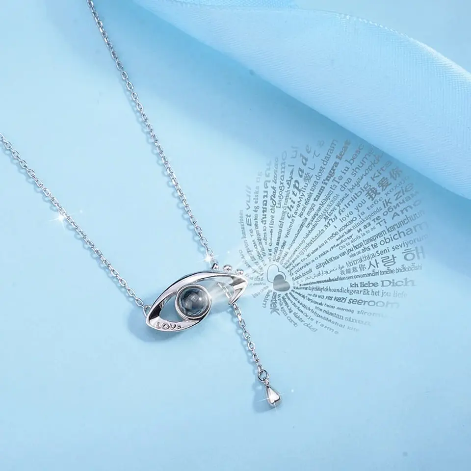 Collar Ojo Te Amo en 100 Idiomas Plateado 3