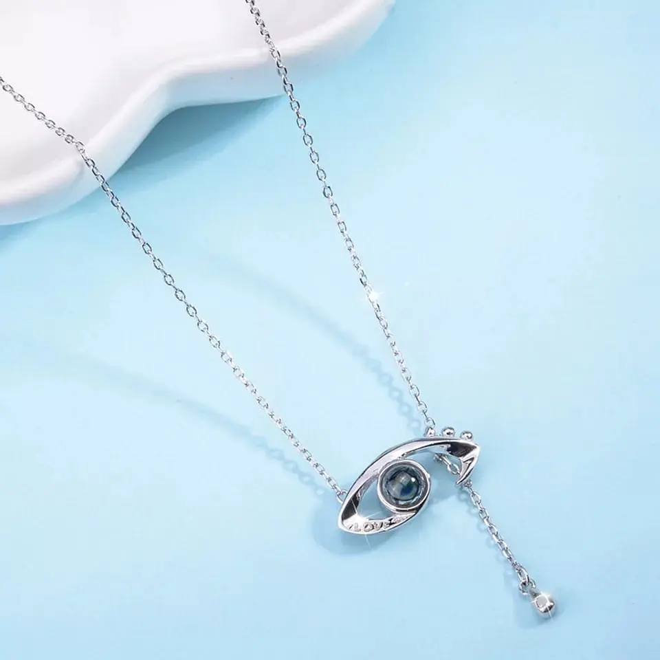 Collar Ojo Te Amo en 100 Idiomas Plateado 5