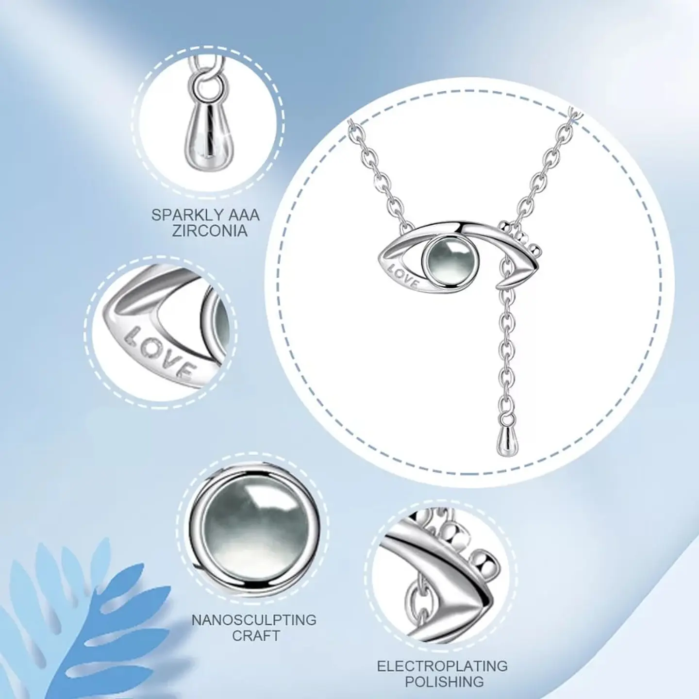 Collar Ojo Te Amo en 100 Idiomas Plateado 6