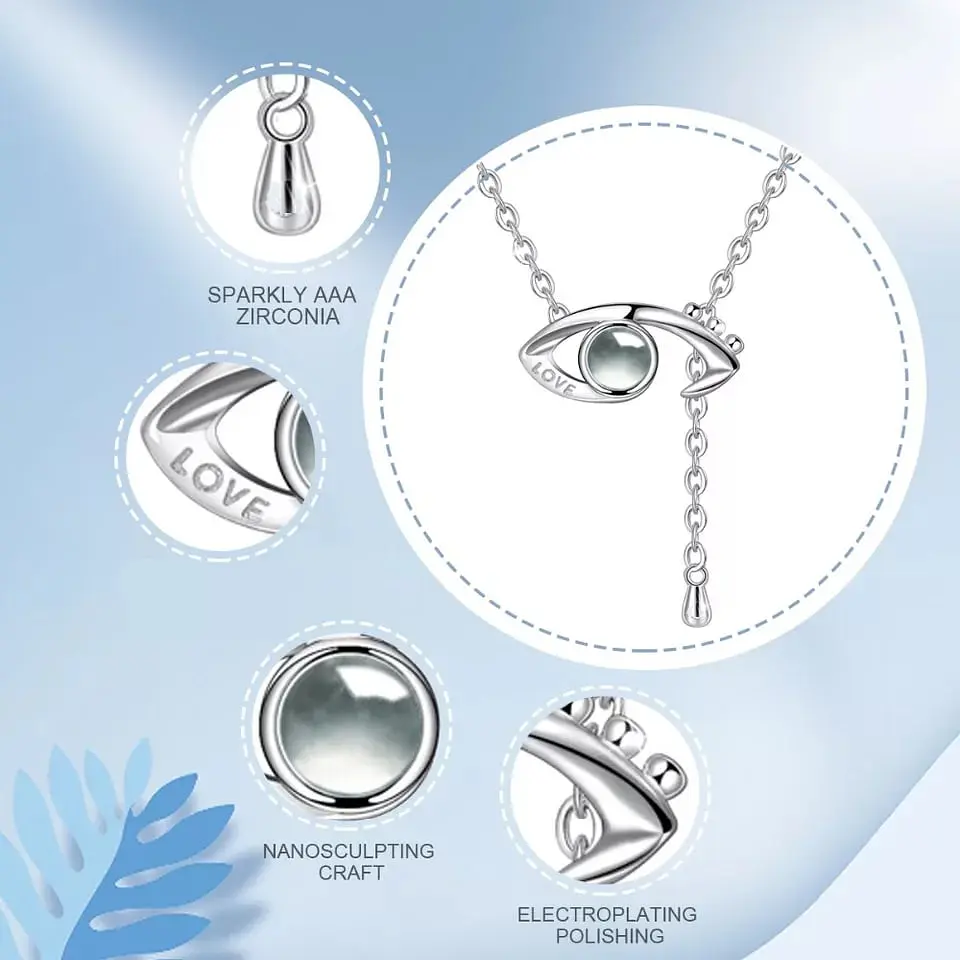 Collar Ojo Te Amo en 100 Idiomas Plateado 6