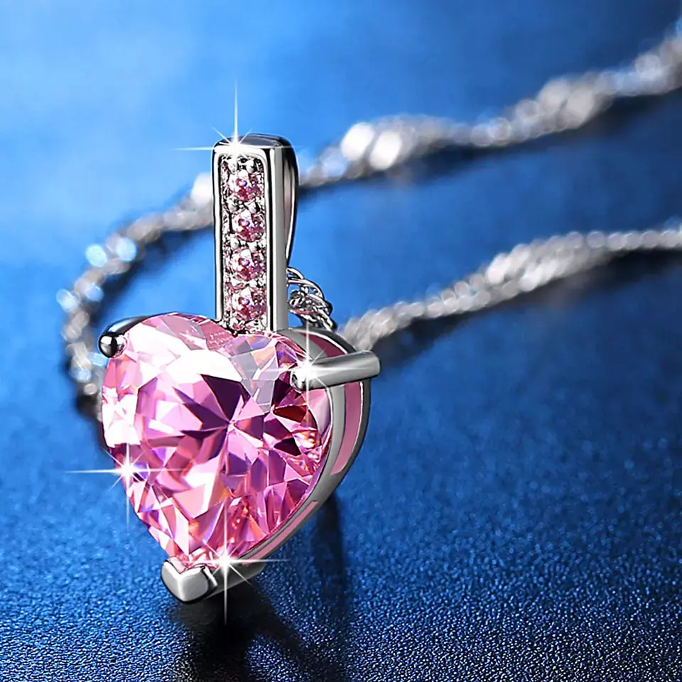 Collar Corazon Cristal Rosado Circones 3