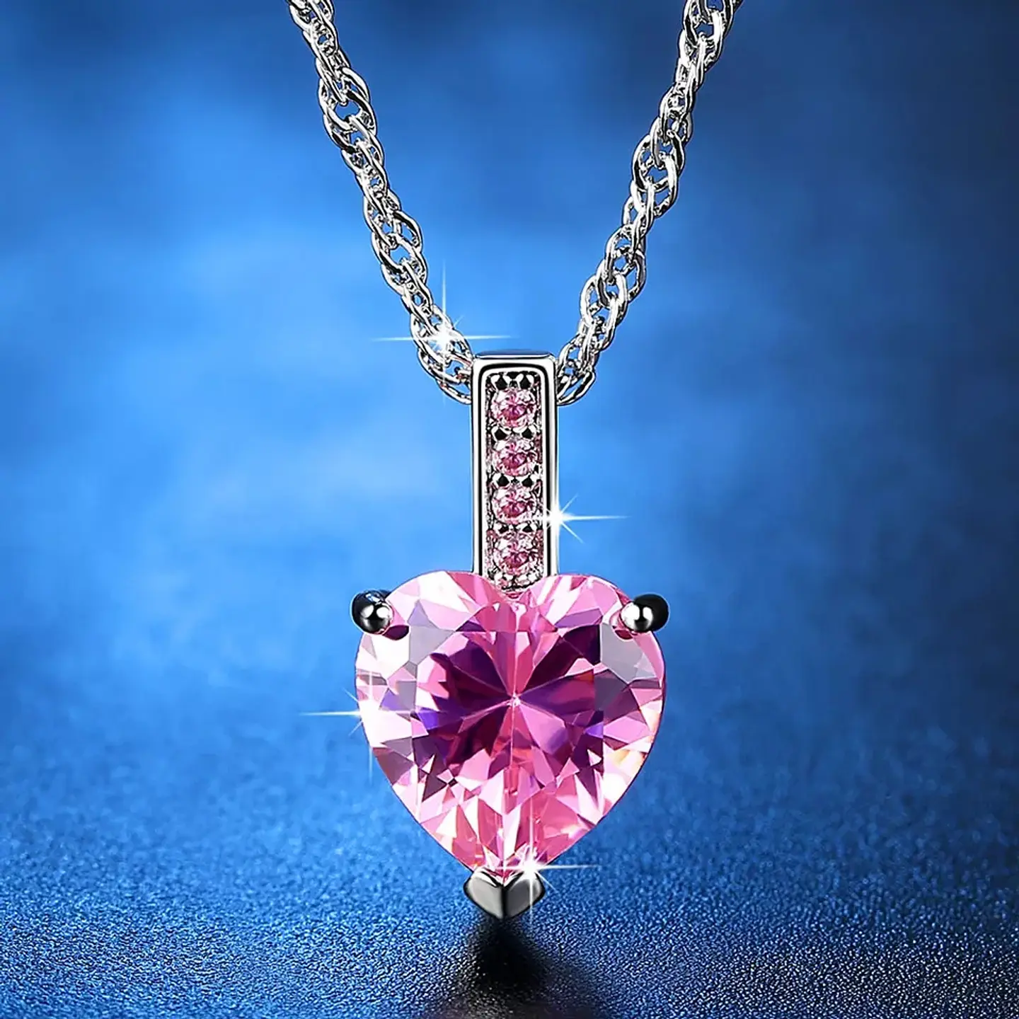 Collar Corazon Cristal Rosado Circones 4