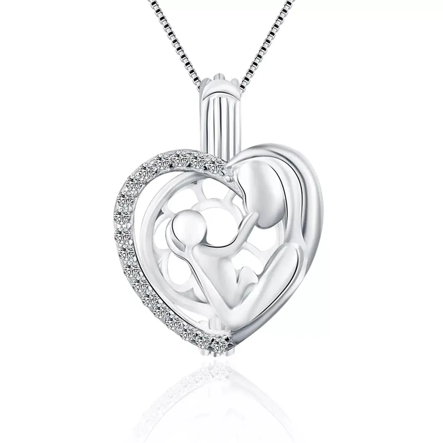 Collar Plata 925 Corazon Mama Hijo Perla 1