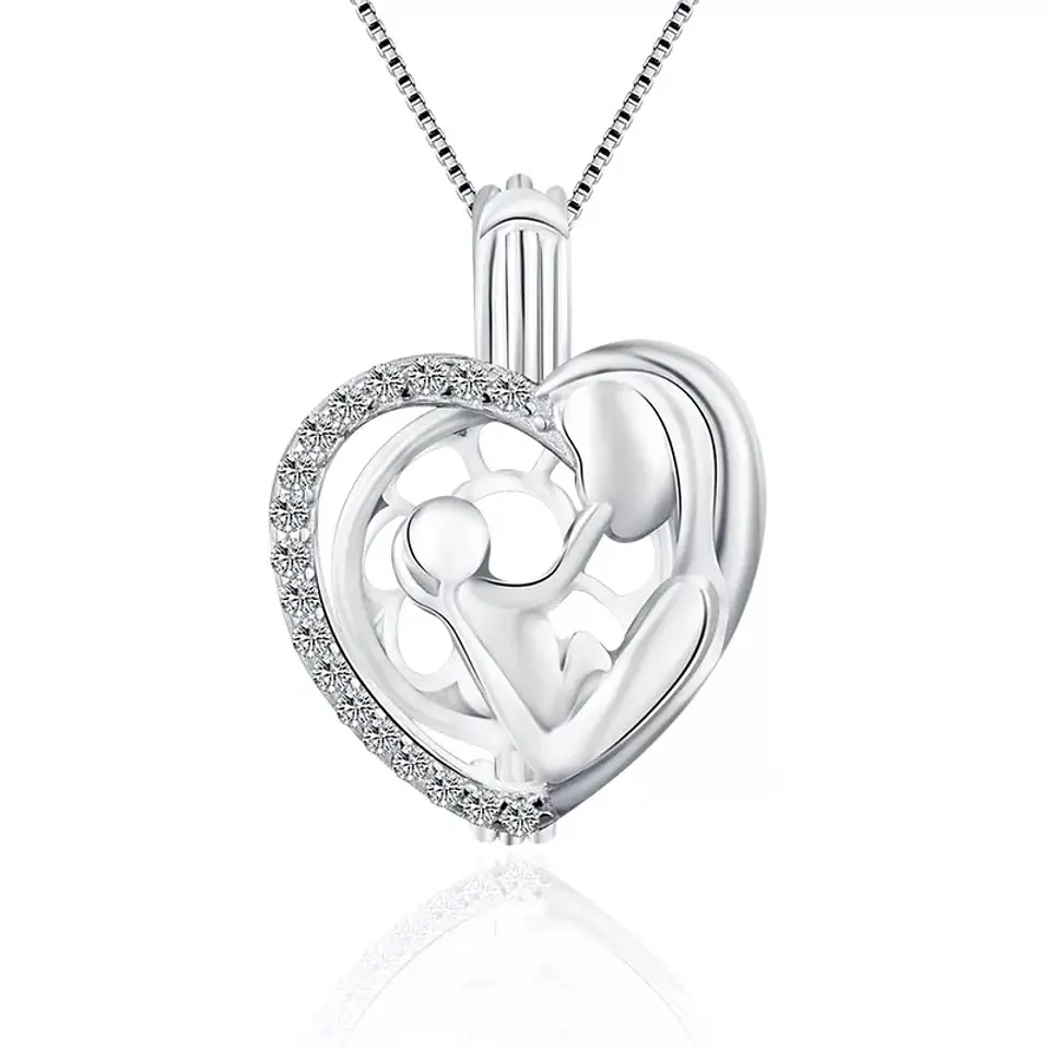 Collar Plata 925 Corazon Mama Hijo Perla 1