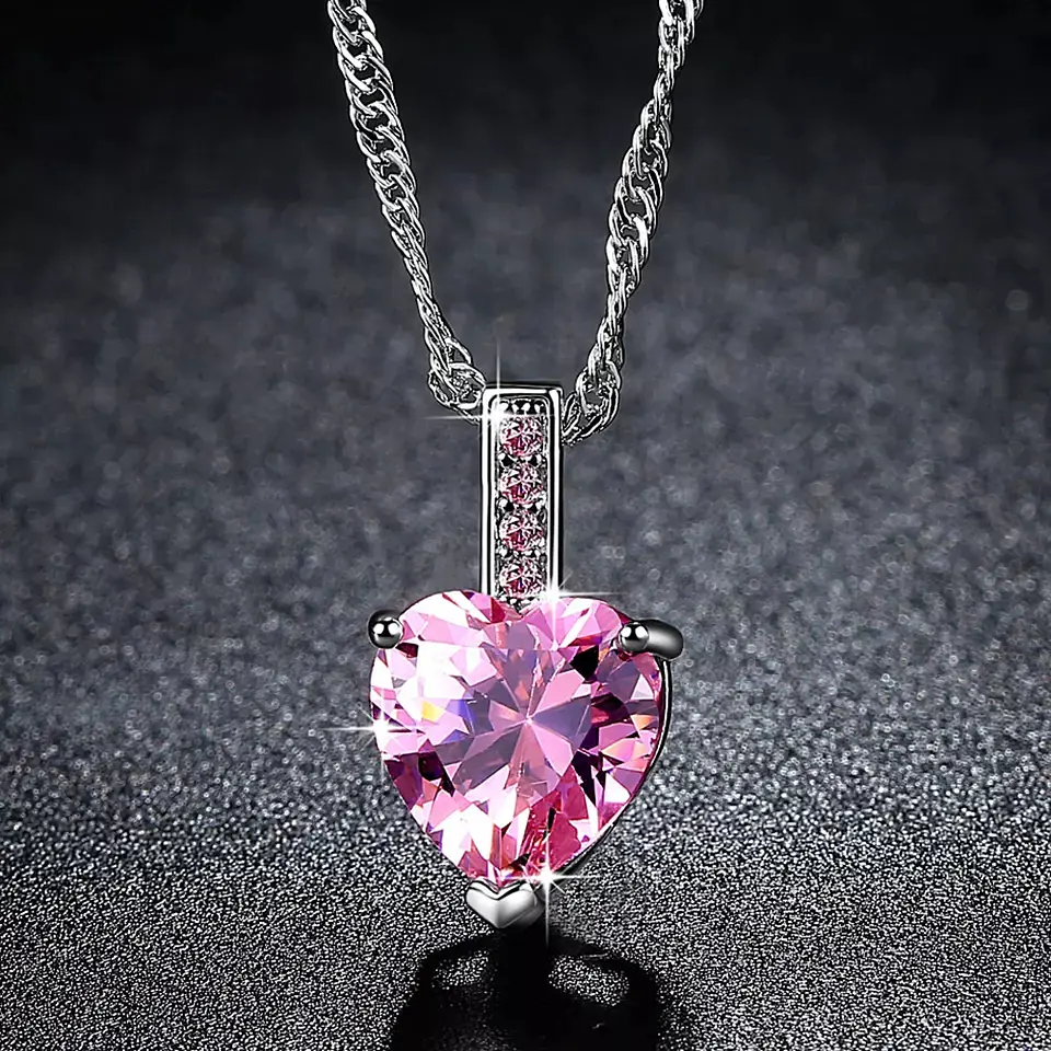 Collar Corazon Cristal Rosado Circones 5