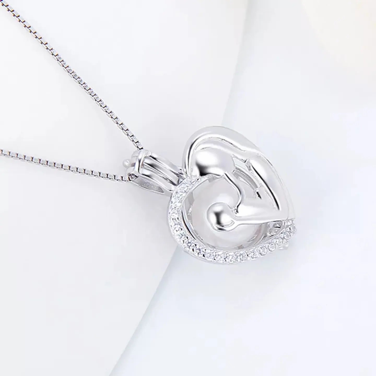 Collar Plata 925 Corazon Mama Hijo Perla 3