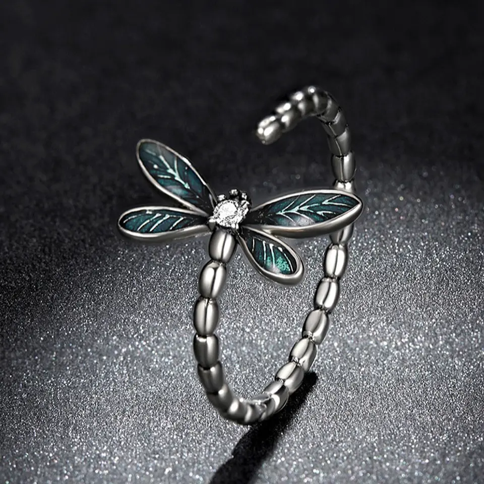 Anillo Plata 925 Libelula Verde 5