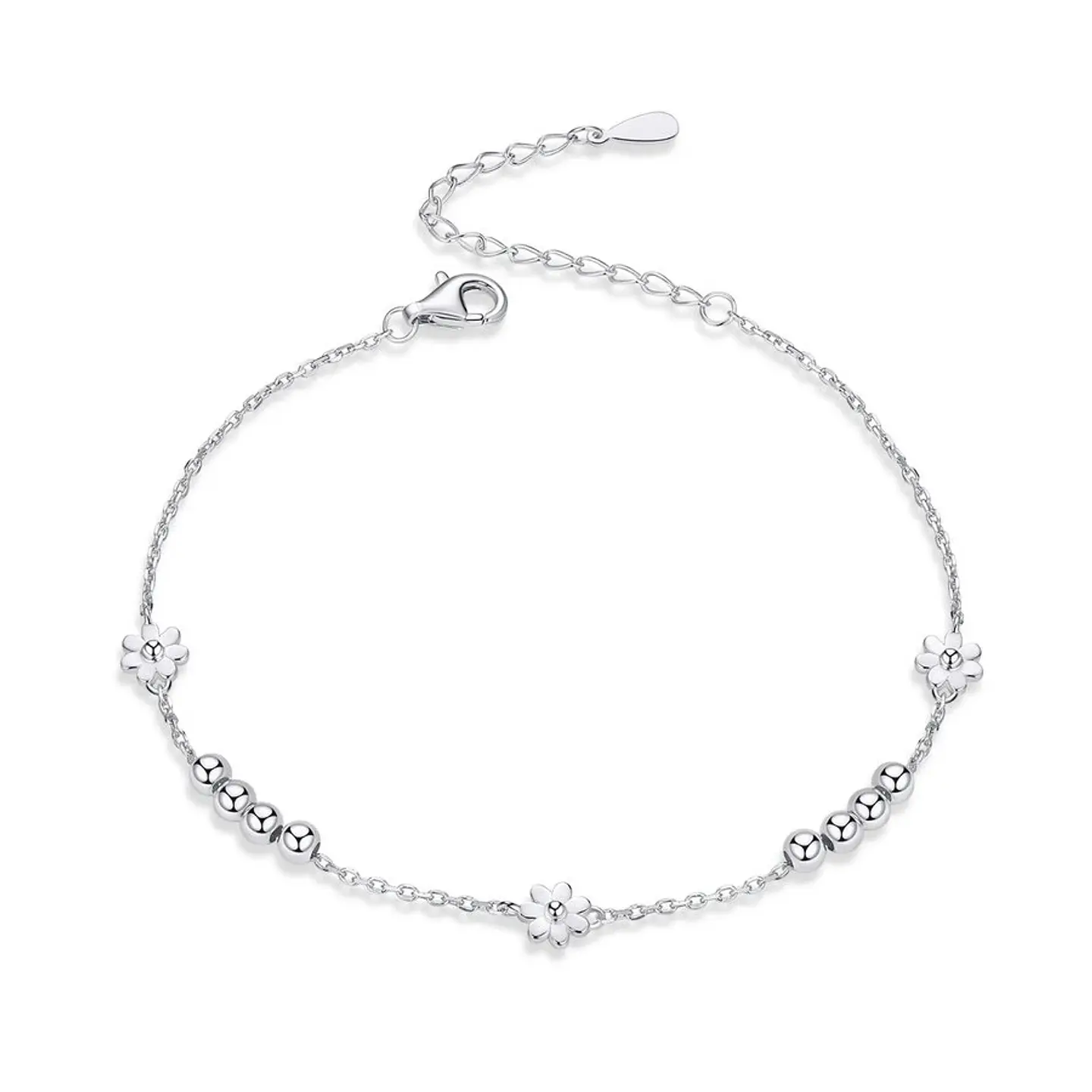 Pulsera Plata 925 Flores y Bolitas 1