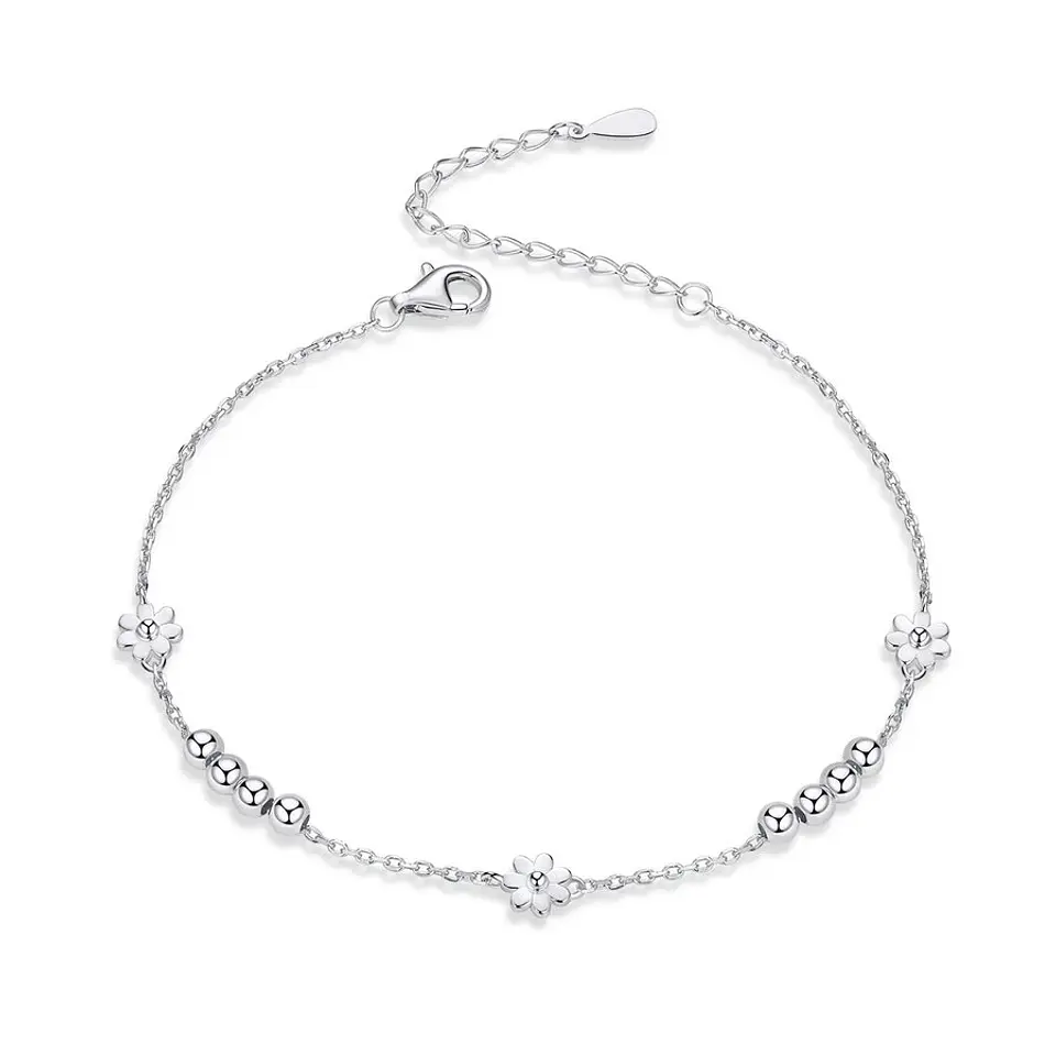 Pulsera Plata 925 Flores y Bolitas 1