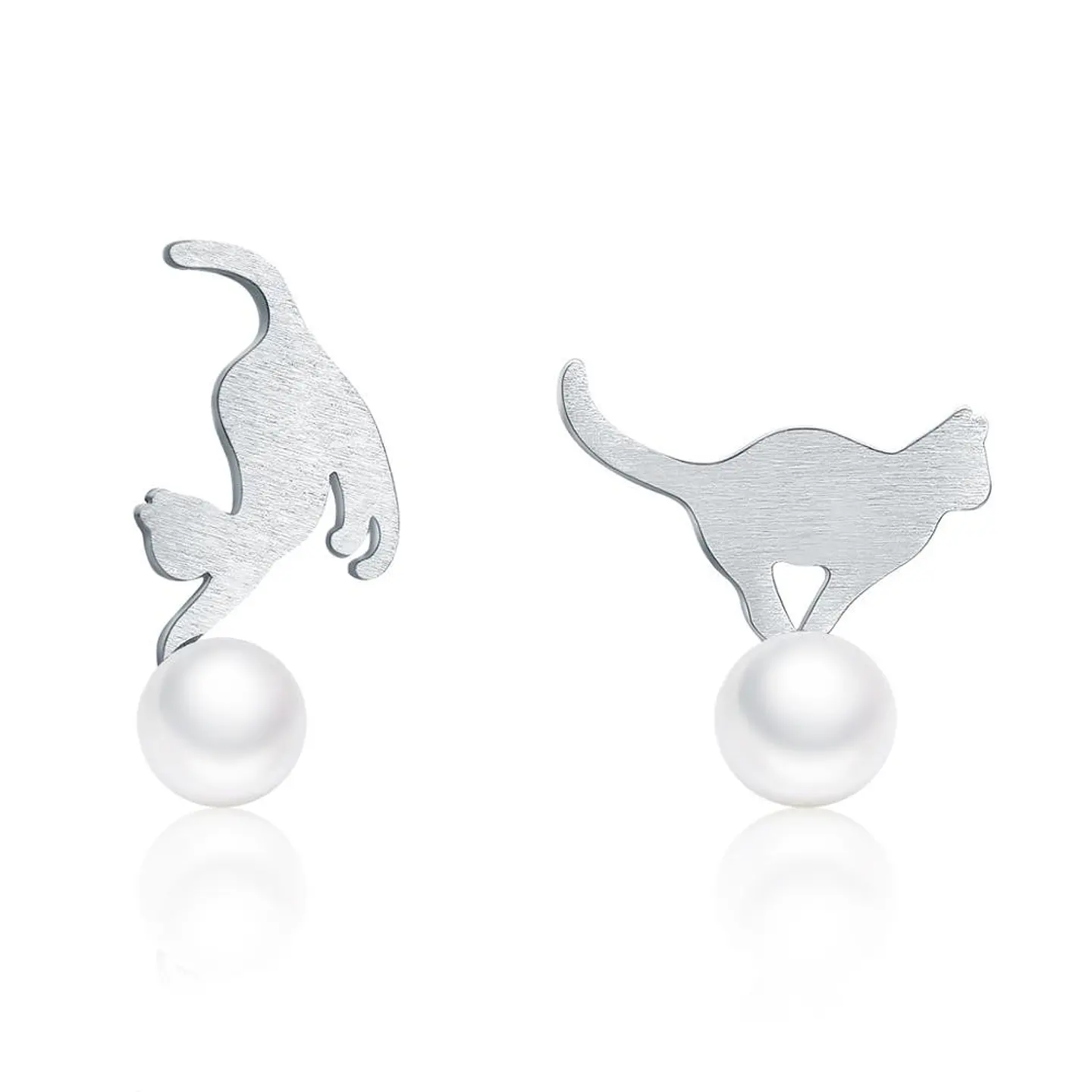 Aros Plata 925 Gatitos Perla 1