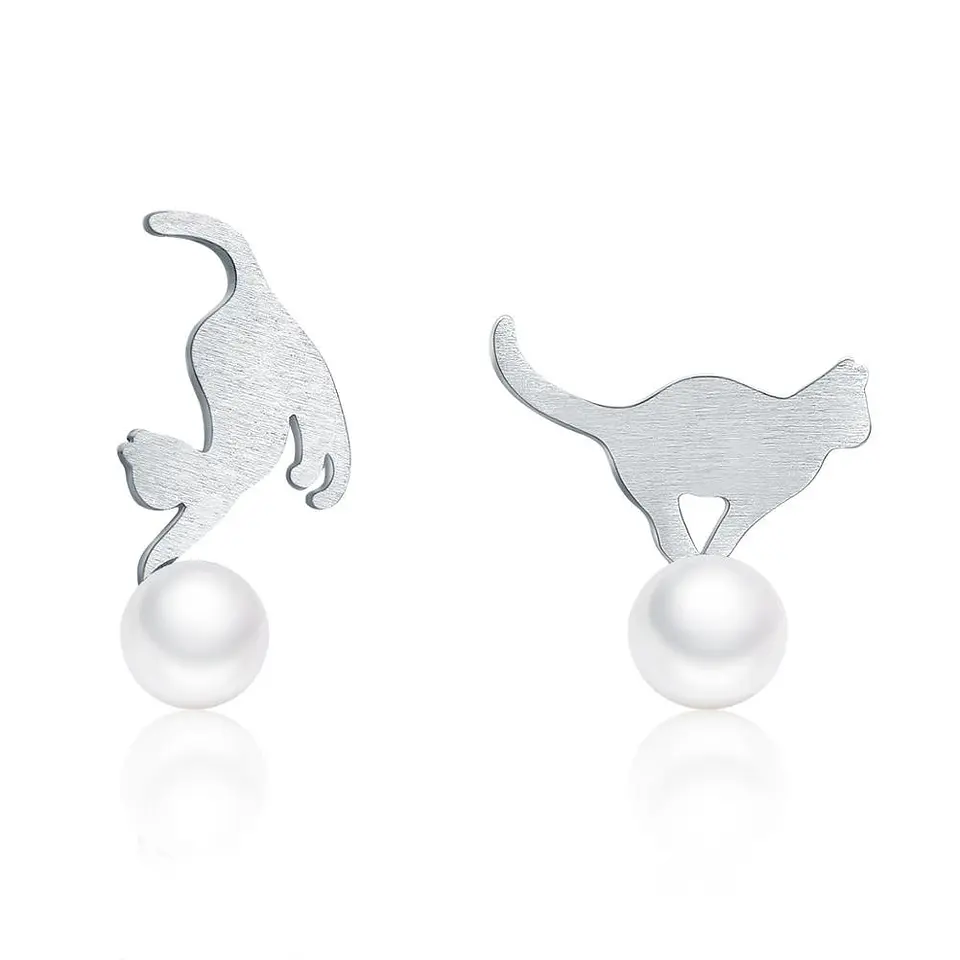 Aros Plata 925 Gatitos Perla 1