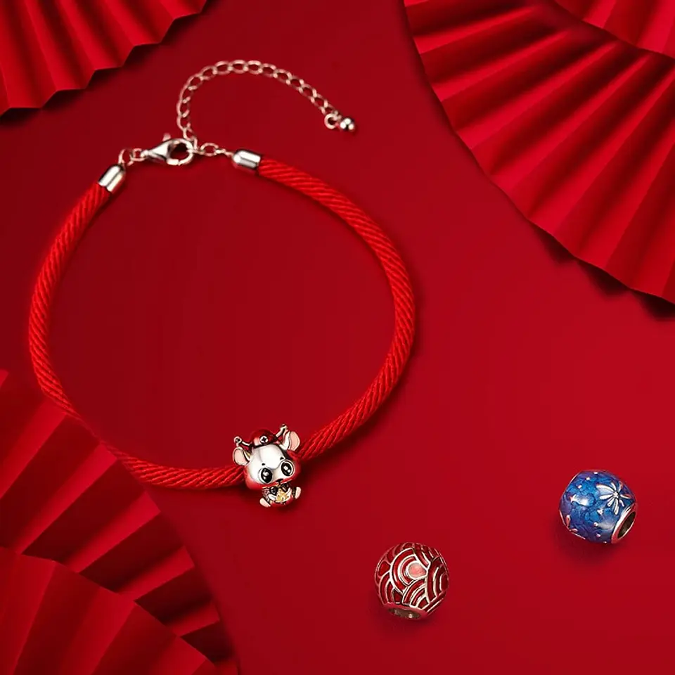 Pulsera Plata 925 Cuerda Roja Charms 4