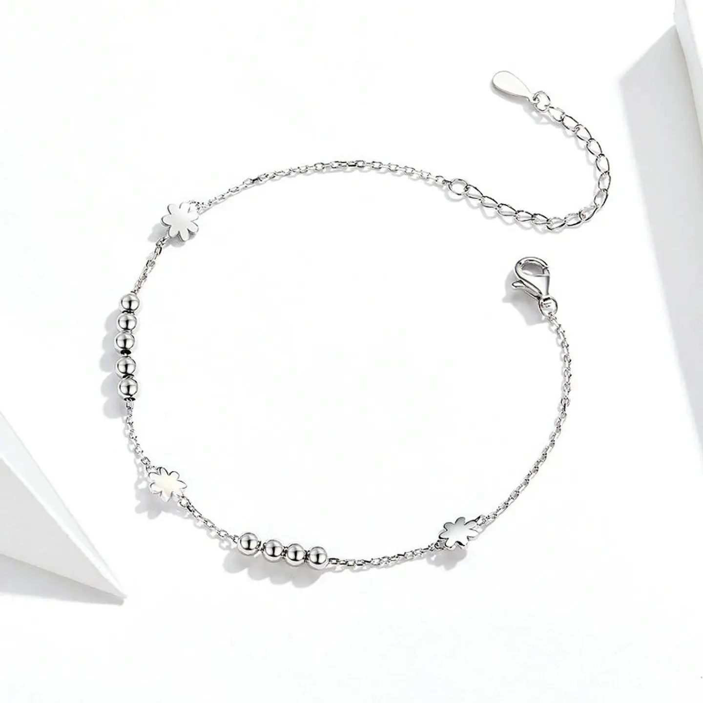 Pulsera Plata 925 Flores y Bolitas 4