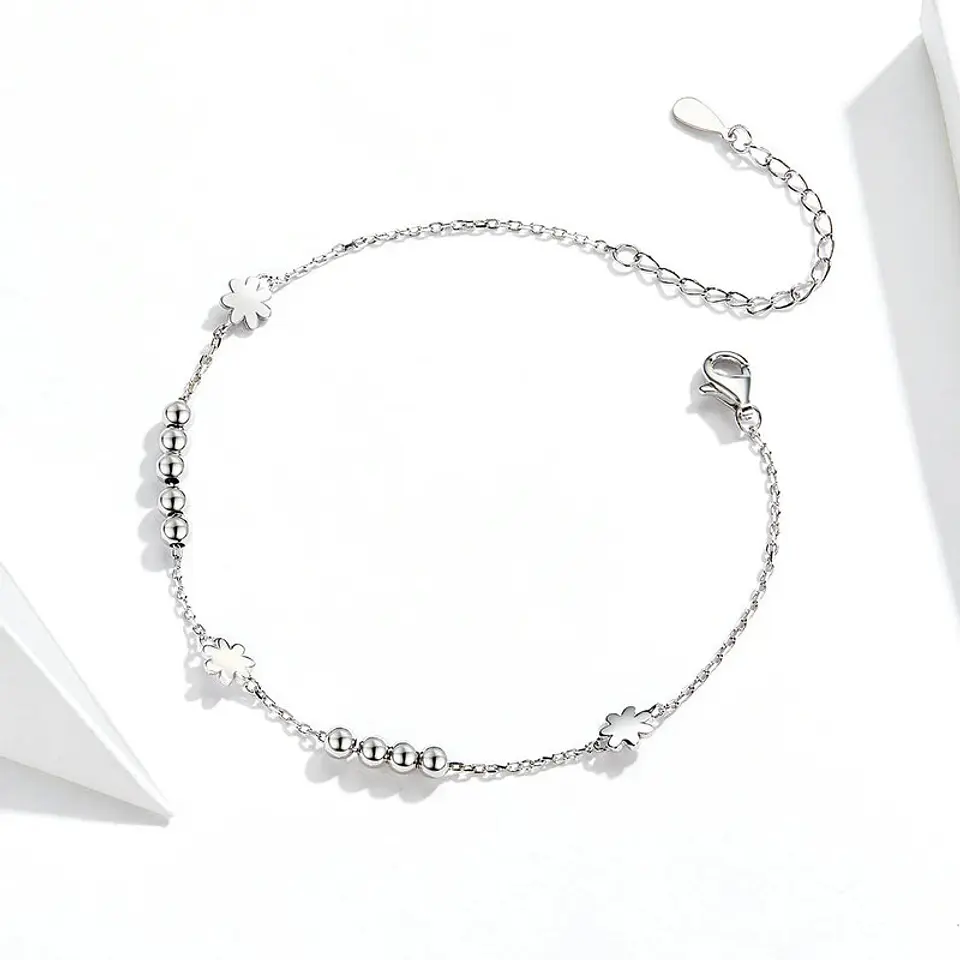 Pulsera Plata 925 Flores y Bolitas 4