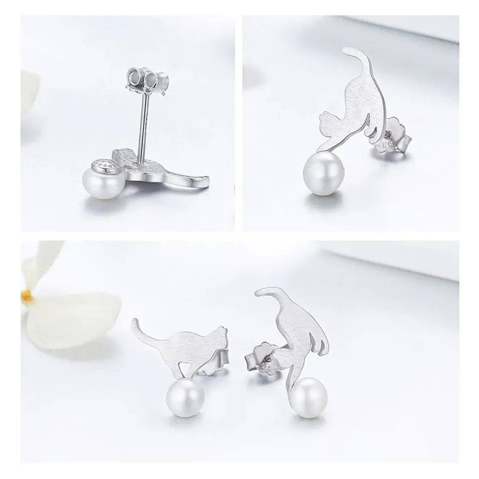 Aros Plata 925 Gatitos Perla 3