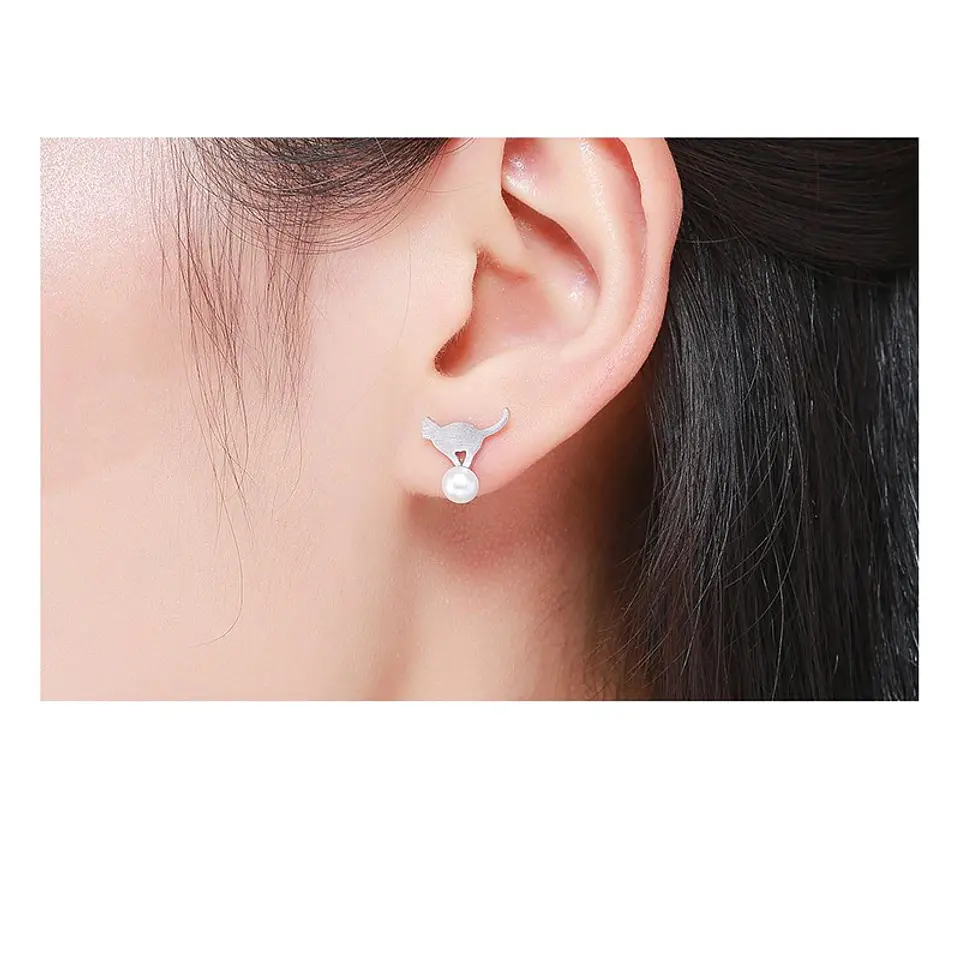 Aros Plata 925 Gatitos Perla 4