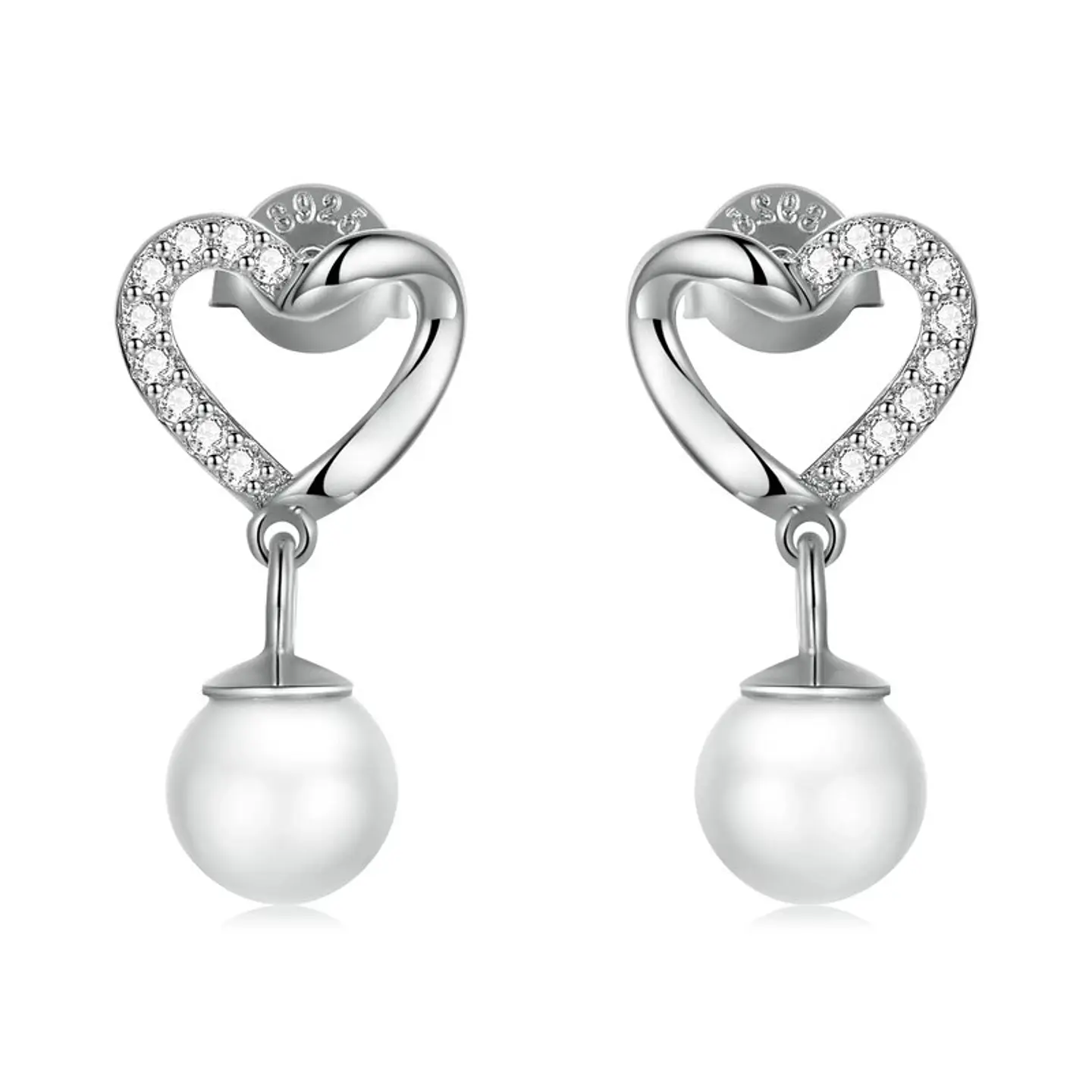 Aros Plata 925 Corazon Perla 1