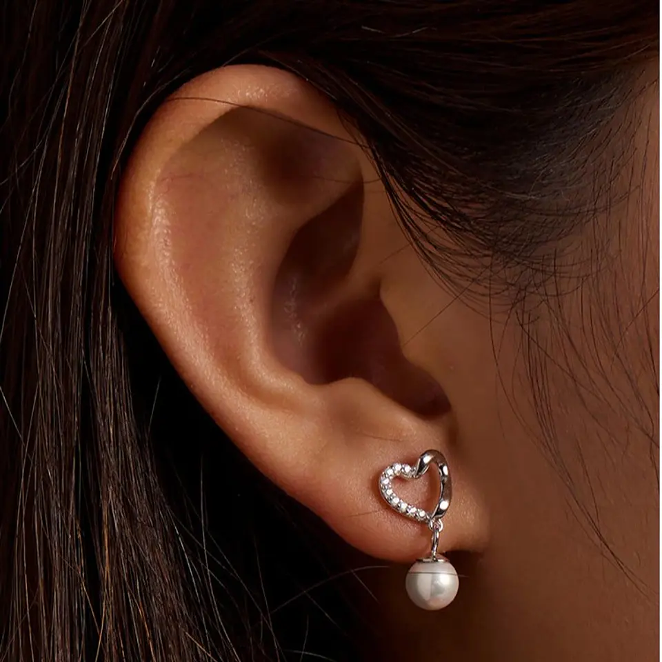 Aros Plata 925 Corazon Perla 4