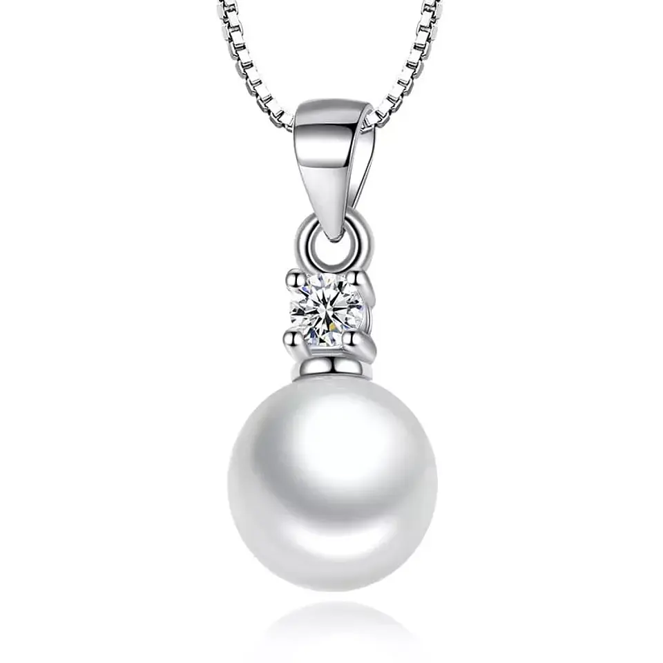 Collar Perla Blanca con Circon Plateado 1