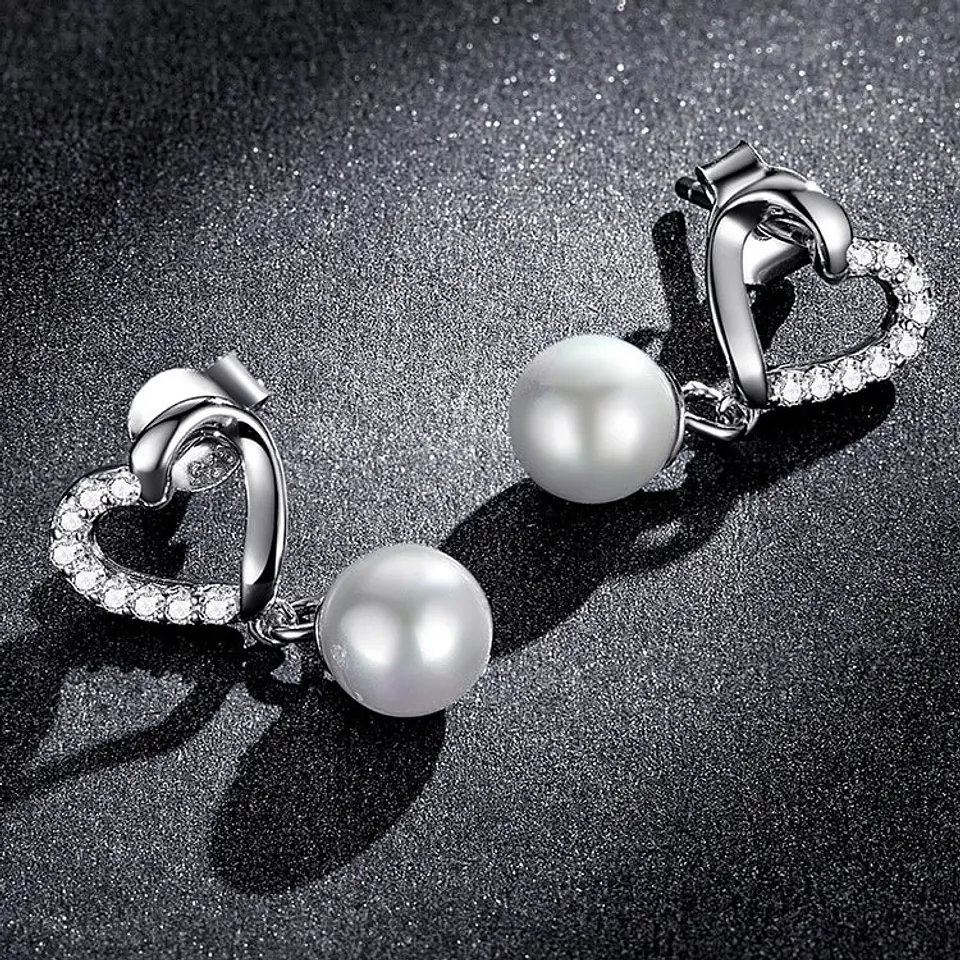 Aros Plata 925 Corazon Perla 5
