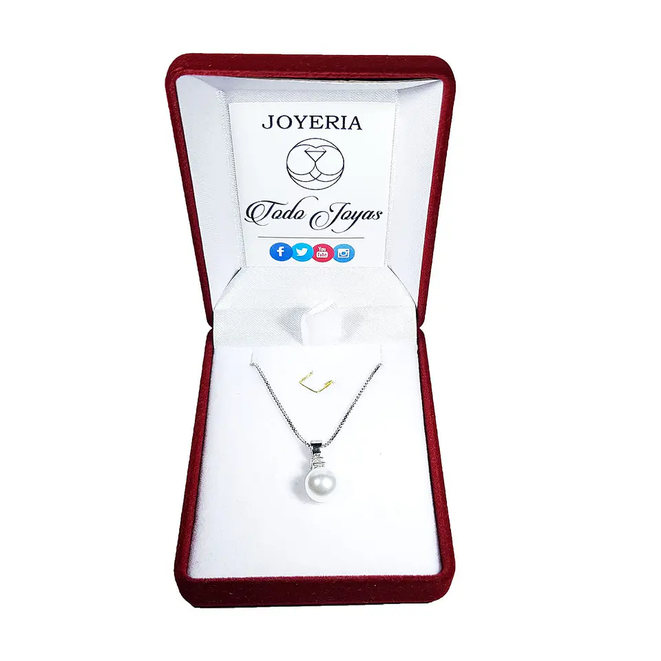 Collar Perla Blanca con Circon Plateado 2