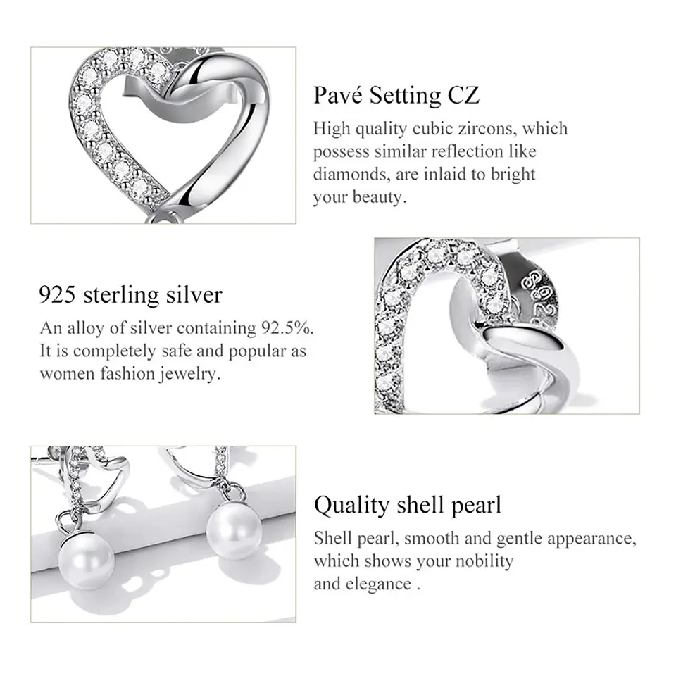 Aros Plata 925 Corazon Perla 6