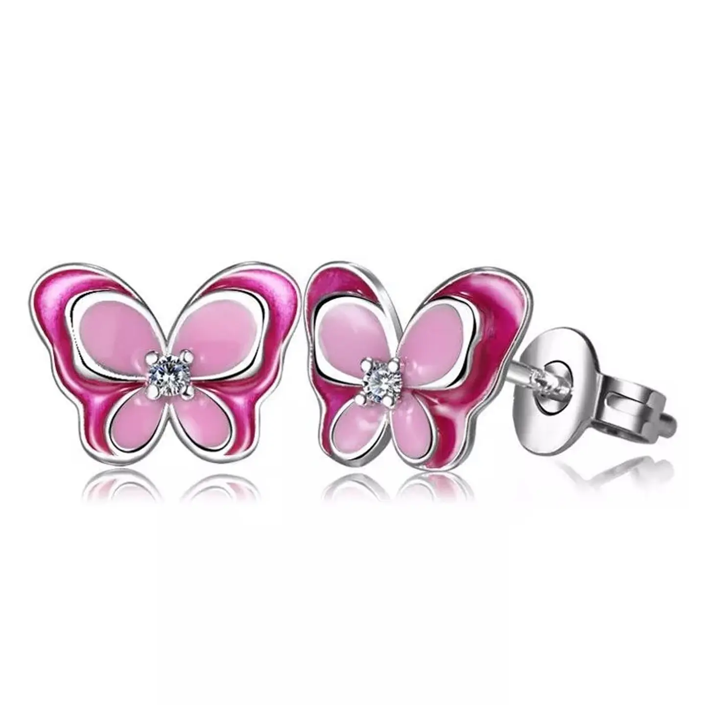 Aros Plata 925 Mariposa Rosada 1