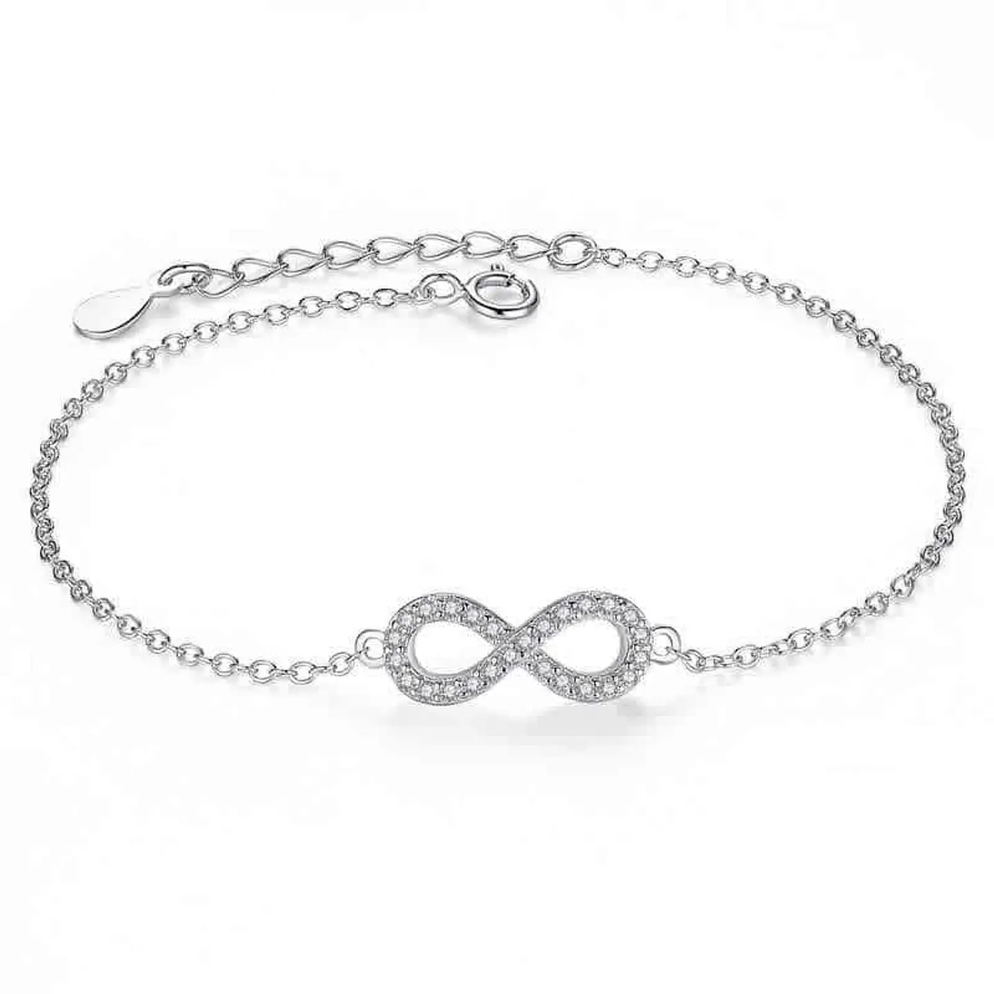 Pulsera Plata 925 Infinito Circones Blancos 1