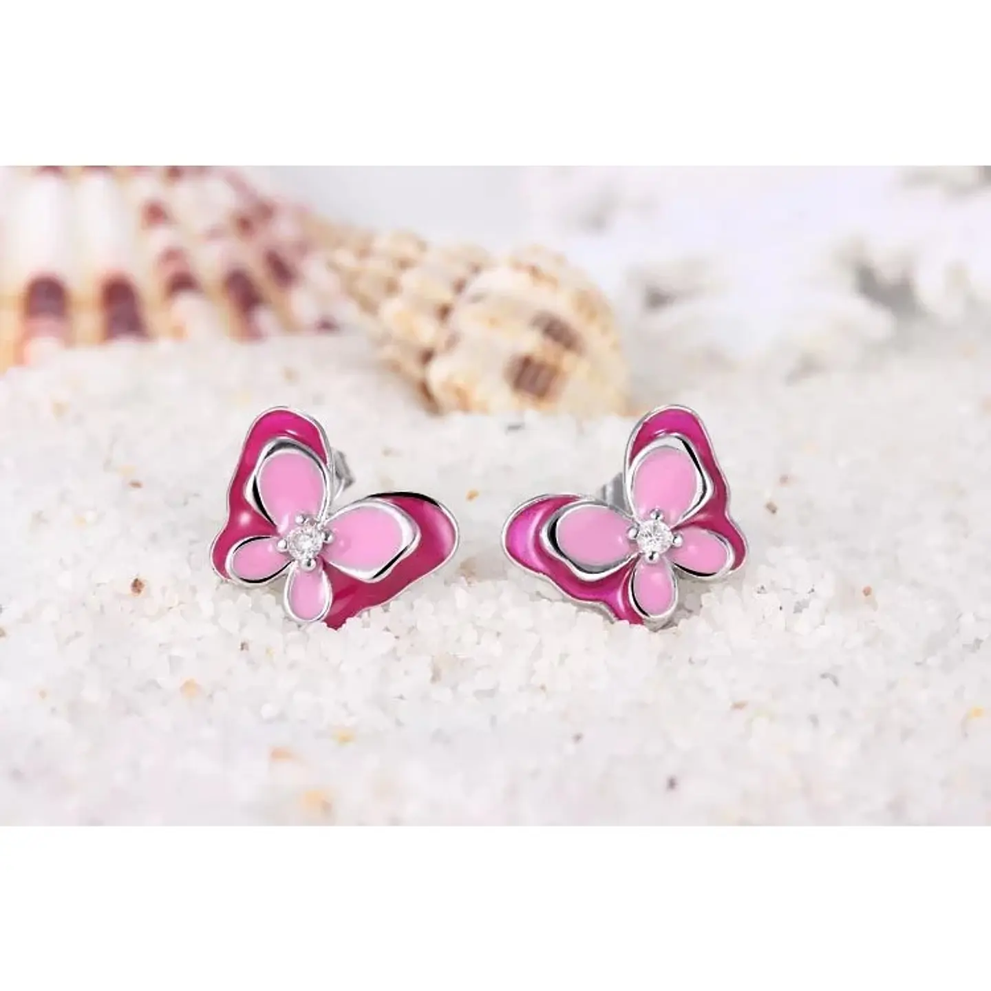 Aros Plata 925 Mariposa Rosada 5