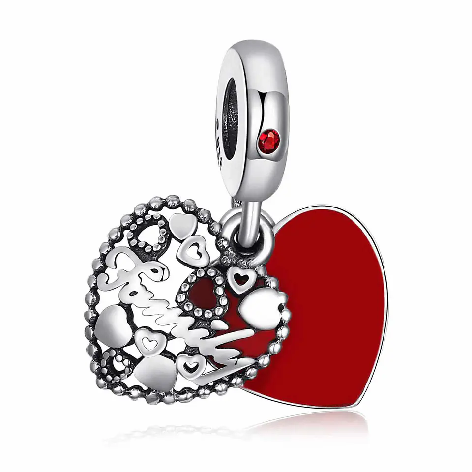 Charm Dije Plata 925 Doble Corazon Family 1