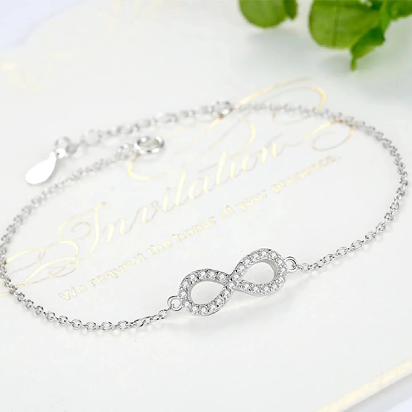 Pulsera Plata 925 Infinito Circones Blancos 4