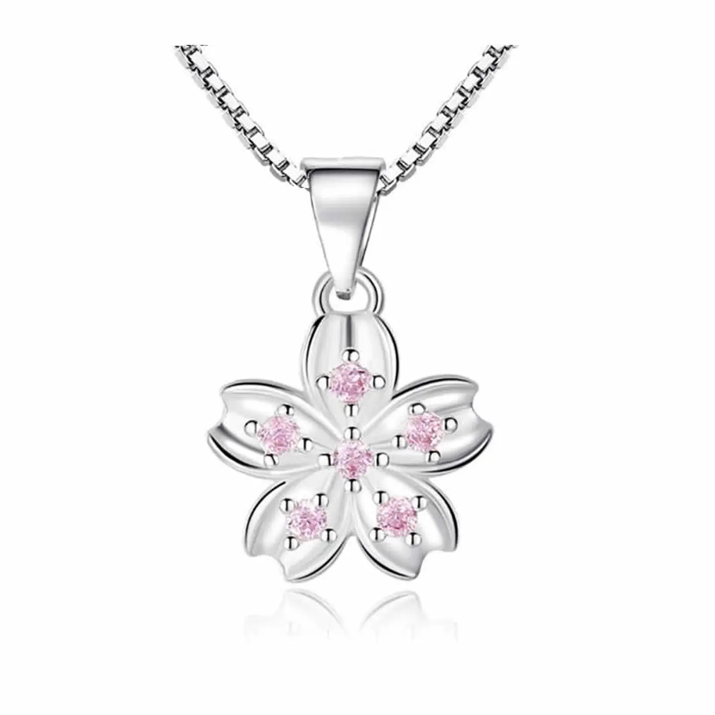 Collar Flor Rosada Plateado 1