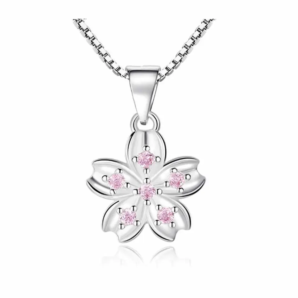 Collar Flor Rosada Plateado 1