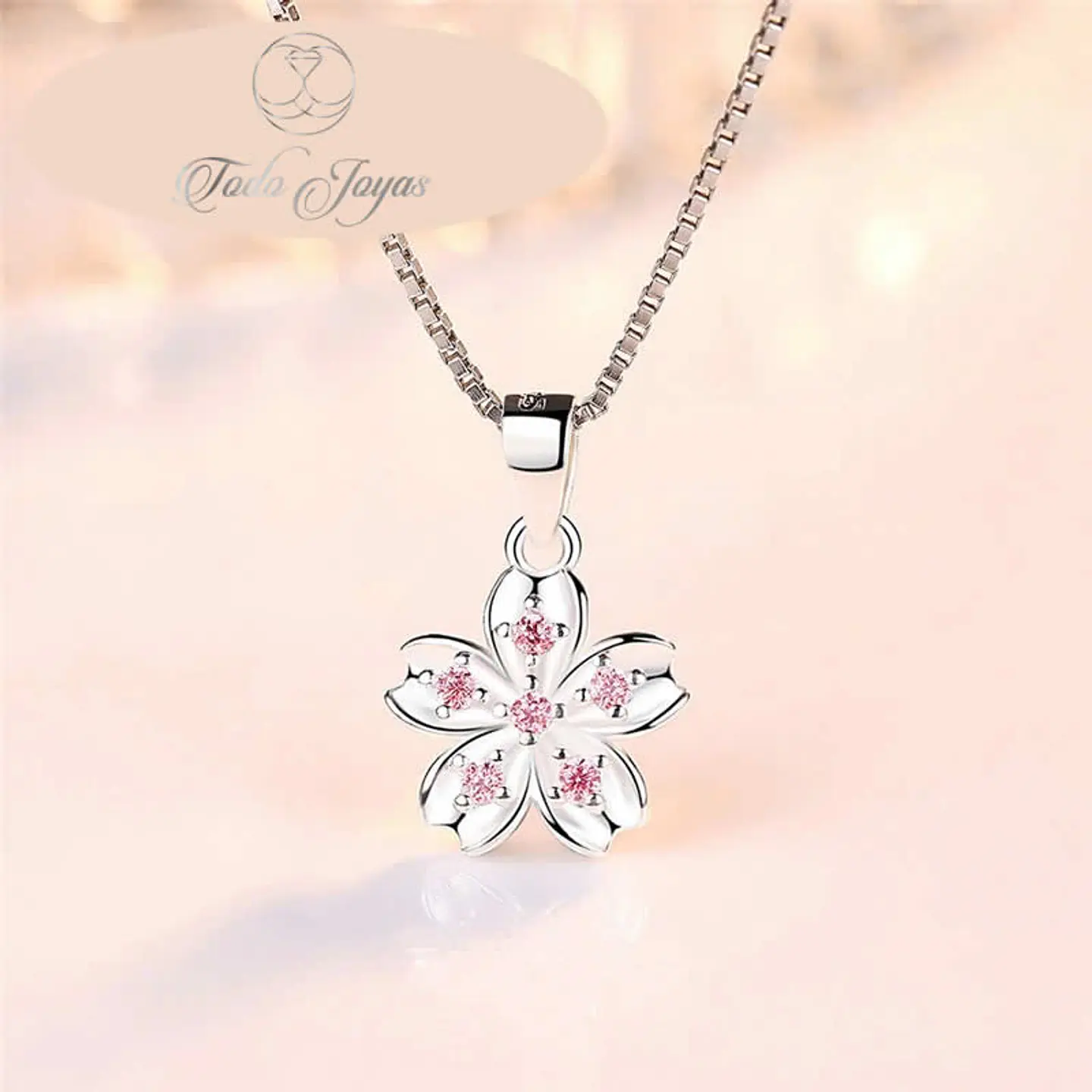 Collar Flor Rosada Plateado 4