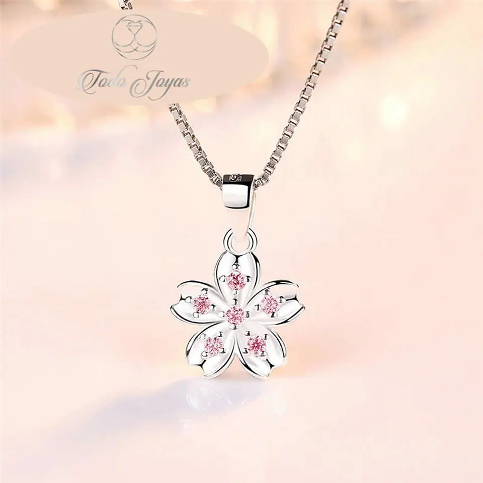 Collar Flor Rosada Plateado 4