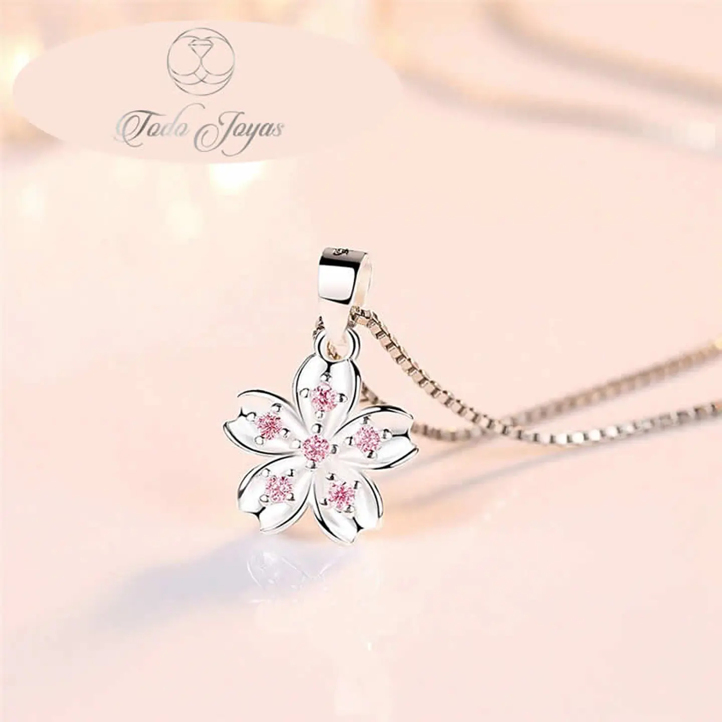 Collar Flor Rosada Plateado 6
