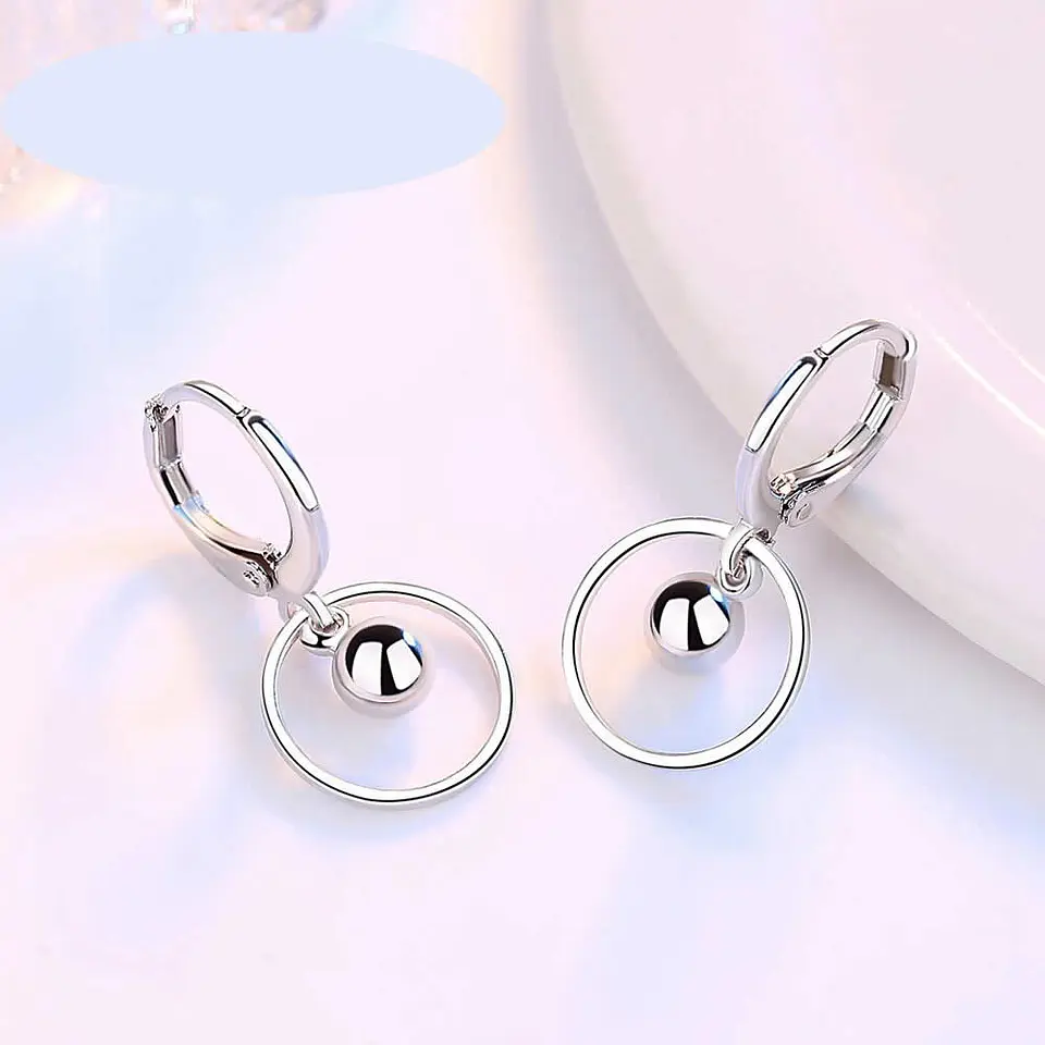 Aros Argollas Bolita Plateado 5