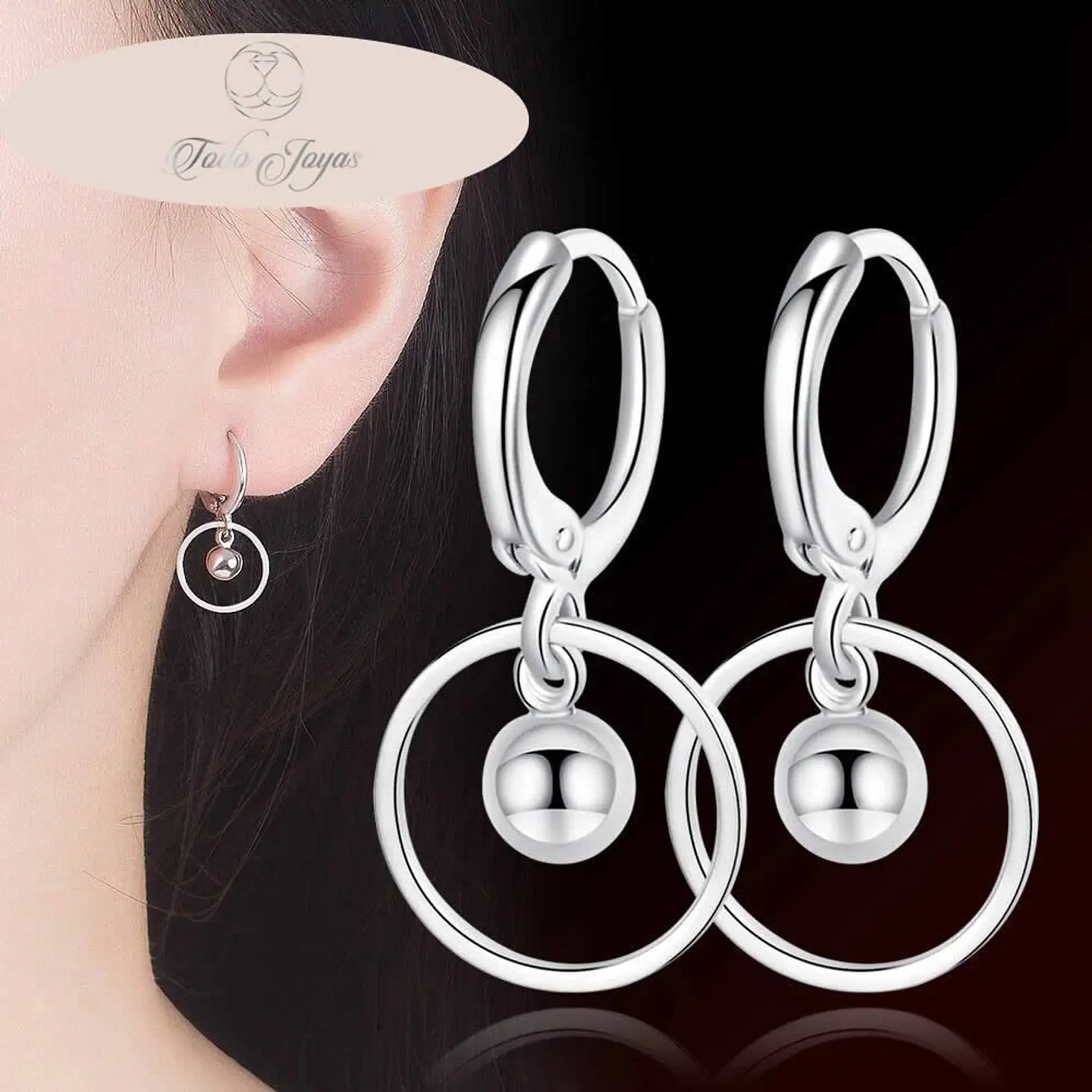 Aros Argollas Bolita Plateado 6