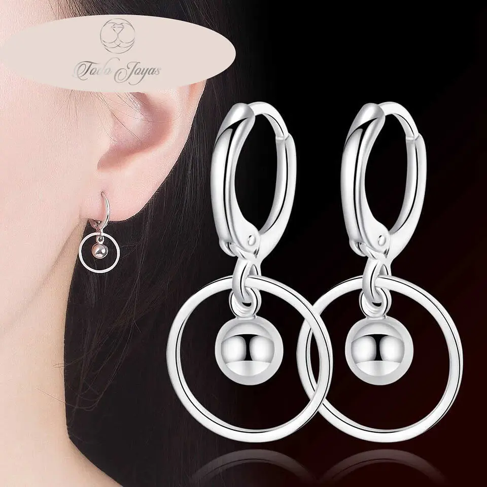 Aros Argollas Bolita Plateado 6