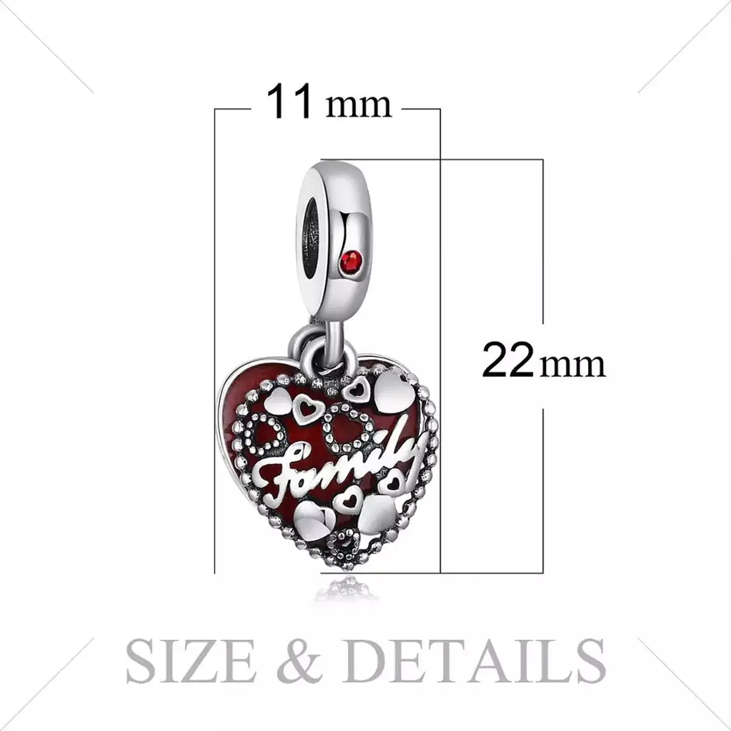Charm Dije Plata 925 Doble Corazon Family 6