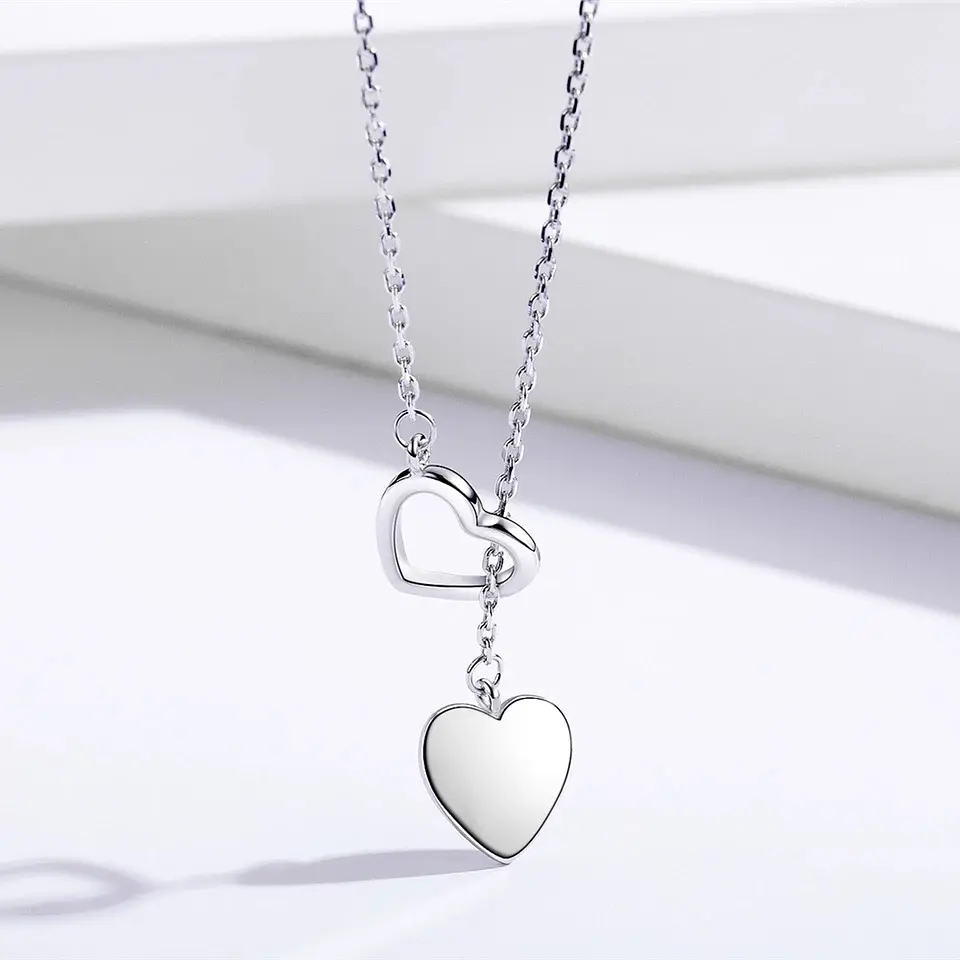 Collar Amor Doble Corazon Plateado 3