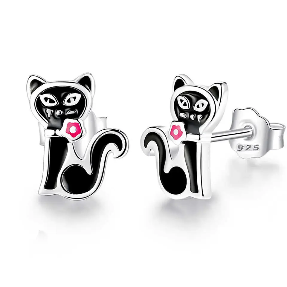 Aros Plata 925 Gato Negro 1