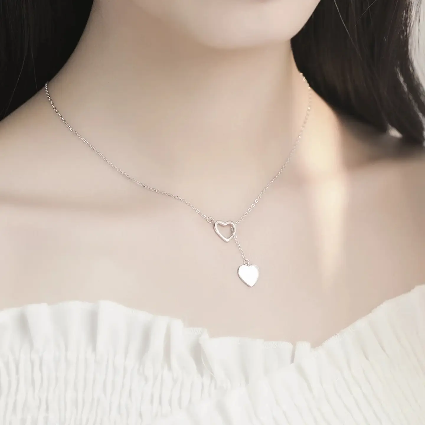 Collar Amor Doble Corazon Plateado 4