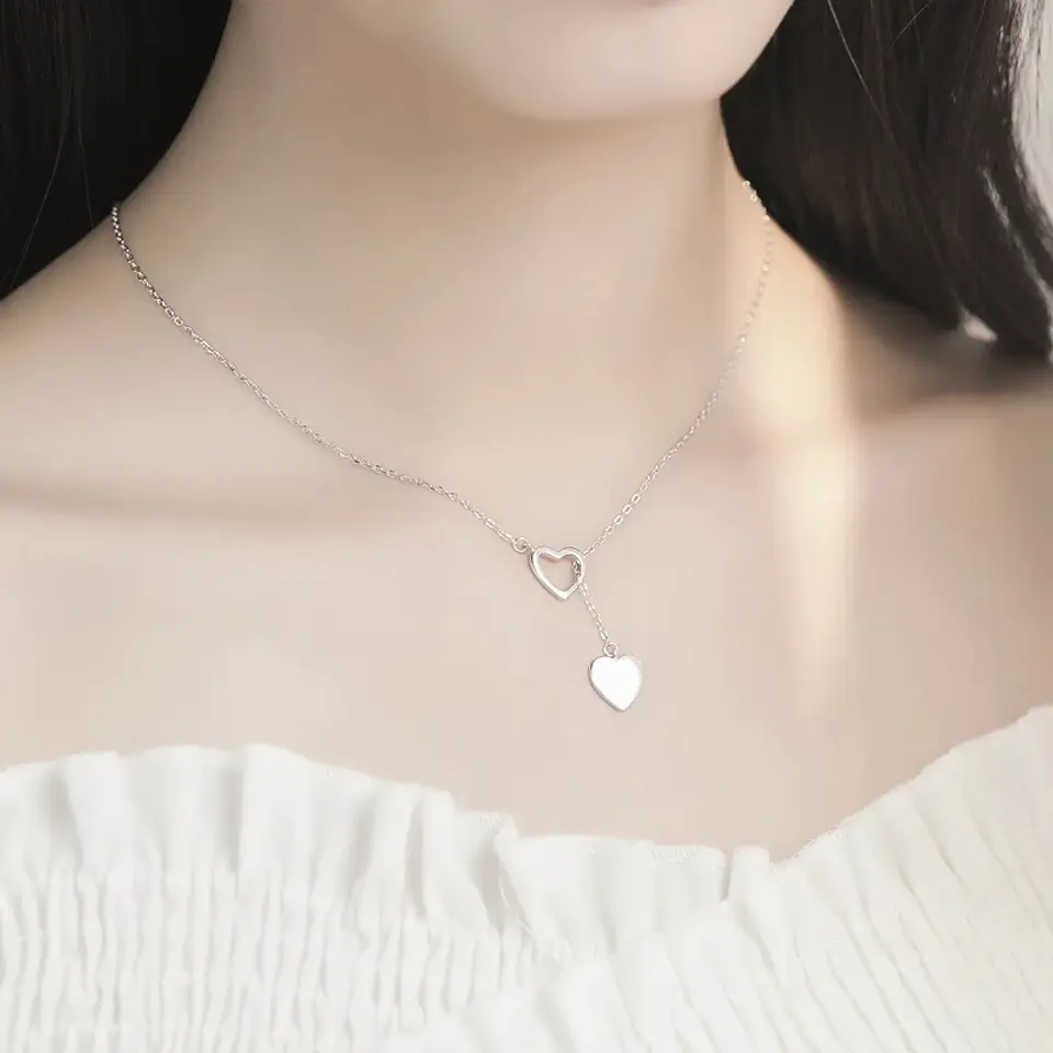 Collar Amor Doble Corazon Plateado 4